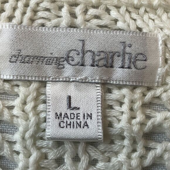 Charming Charlie Sweater Women M Ivory Open Knit Pullover Stretch Hi Low Casual - Picture 2 of 12